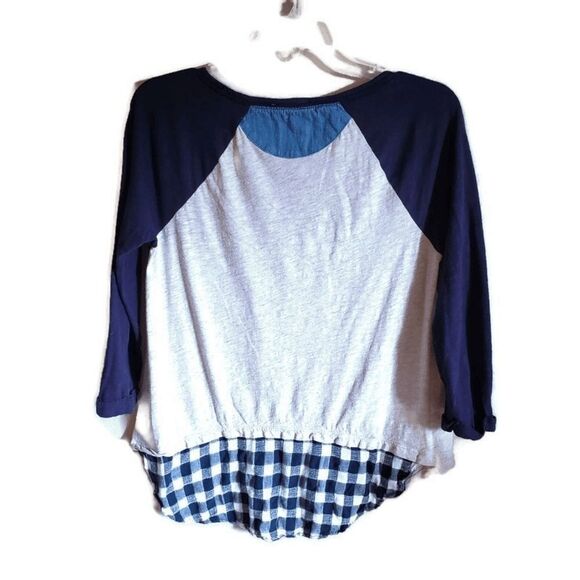ANTHROPOLOGIE Little Yellow Button Blue 3/4 Top M - Picture 7 of 8